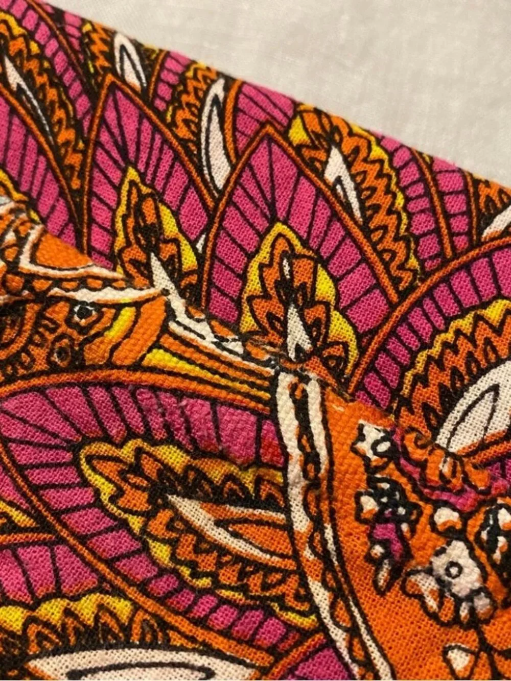 Anthropologie cotton pink orange feather print 84